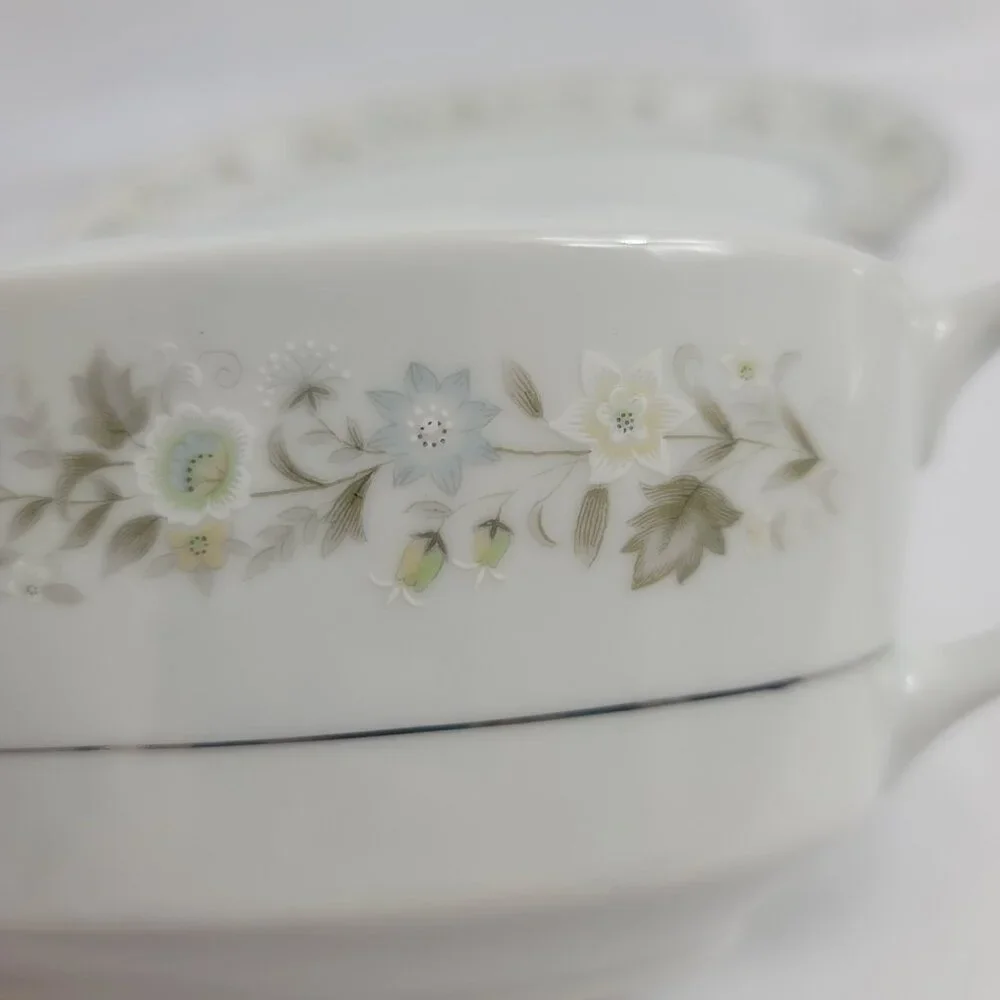 Imperial China Wild Flower Gravy Boat With Underplate Green Blue & White Flowers